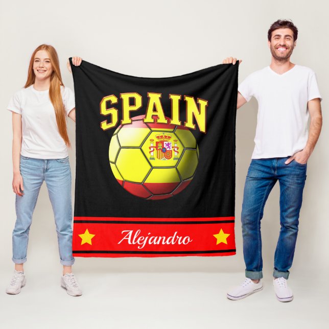 Spanien - Flagga - fotbollsbuss | Namn Fleecefilt (På plats)