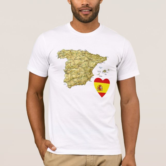 Spanien Flagga Heart och Karta T-Shirt (Framsida)