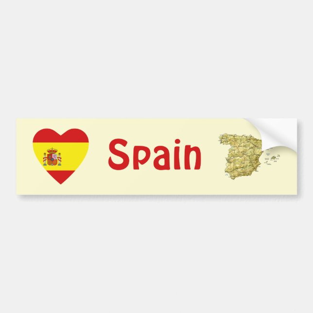 Spanien Flagga Hjärta + Karta Bildäckslapp Bildekal (Framsidan)