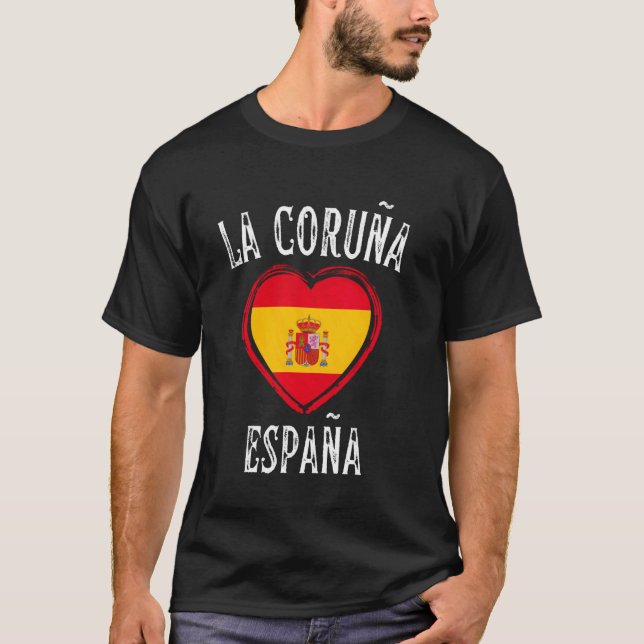 Spanien Flagga Hjärta La Coruña Stad T Shirt (Framsida)