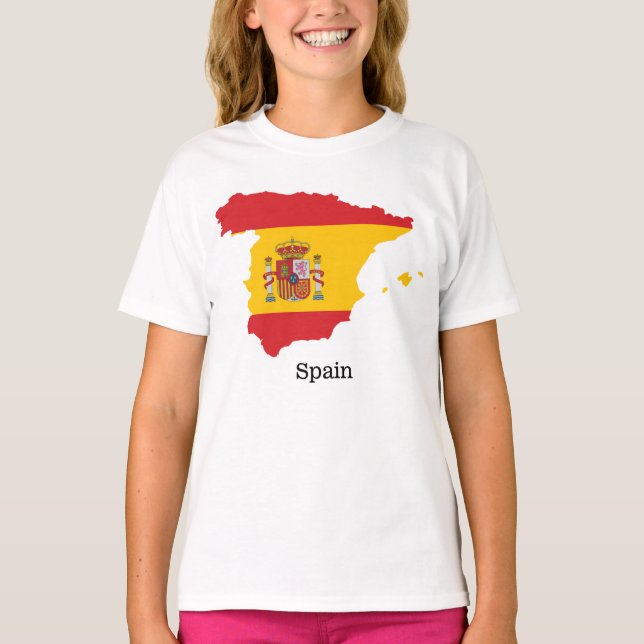 Spanien Flagga inom Karta Souvenir Design T Shirt (Framsida)
