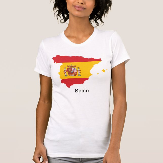 Spanien Flagga inom Karta Souvenir Design T Shirt (Framsida)