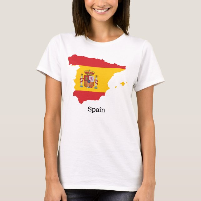 Spanien Flagga inom Karta Souvenir Design T Shirt (Framsida)