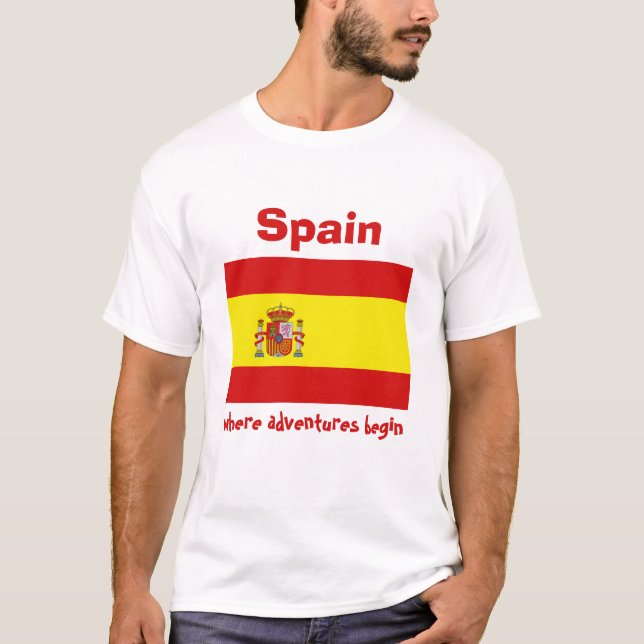 Spanien flagga + Karta + TextT-tröja Tee (Framsida)