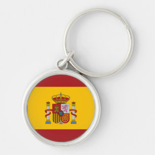 Spanien Flagga Keychain Rund Silverfärgad Nyckelring