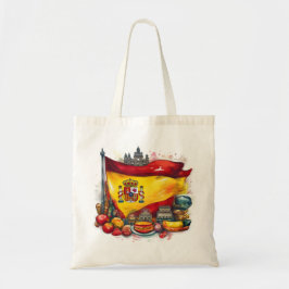 Spanien Flagga med Berömd Landmarks Tote Bag Tygkasse