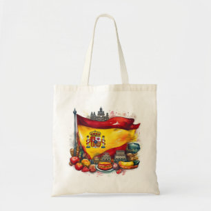 Spanien Flagga med Berömd Landmarks Tote Bag Tygkasse