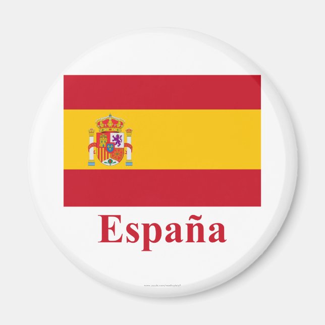 Spanien Flagga med Namn på spanska Magnet (Framsidan)