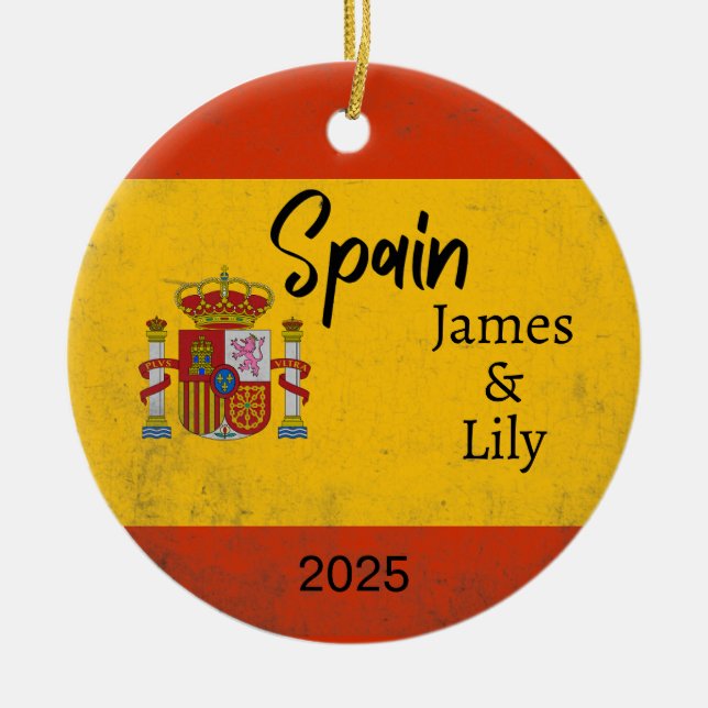 Spanien Flagga Ornament, Personlig Spanien Julgransprydnad Keramik (Framsidan)
