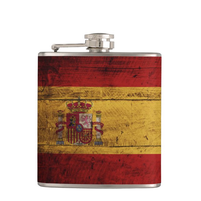 Spanien flagga på gammalt Wood korn Fickplunta (Framsidan)