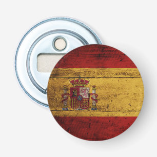 Spanien flagga på gammalt Wood korn Flasköppnare