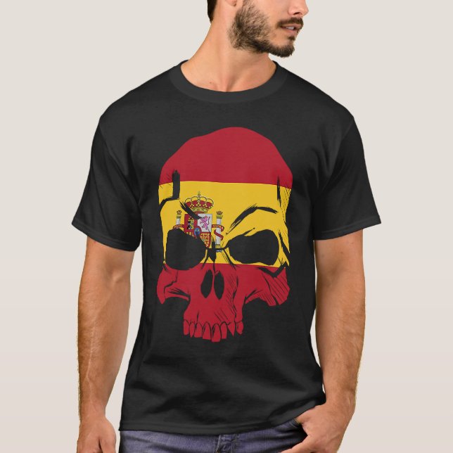 Spanien Flagga Skull Barcelona Espana Catalonia Sp T Shirt (Framsida)