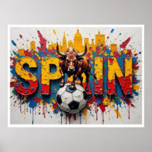 Spanien Fotboll Stadsscenario Oljemålning Stil Kon