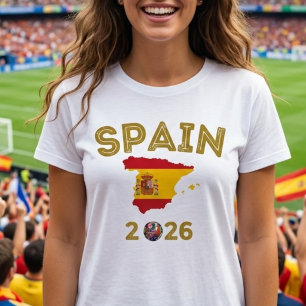 Spanien Fotbollsfan Retro Guld Karta Landsflagga S T Shirt
