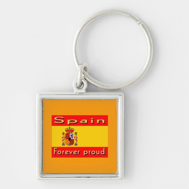 Spanien Fyrkantig Silverfärgad Nyckelring (Framsidan)