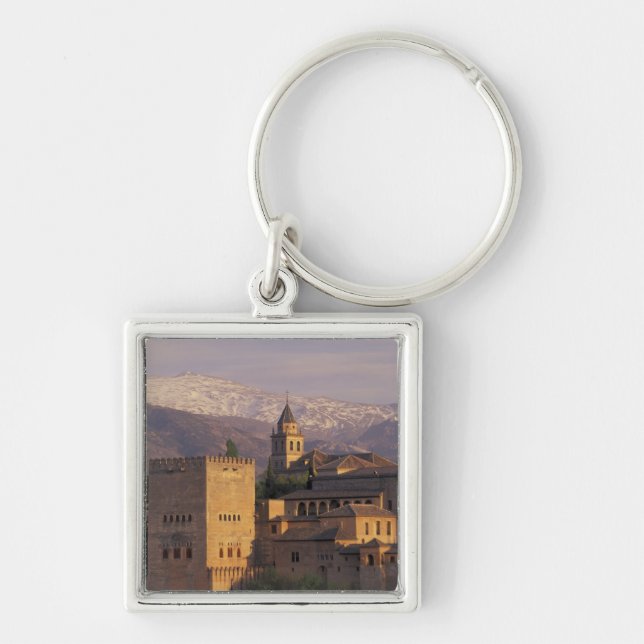 Spanien, Granada, Andalusien, Alhambra, 2 Fyrkantig Silverfärgad Nyckelring (Framsidan)