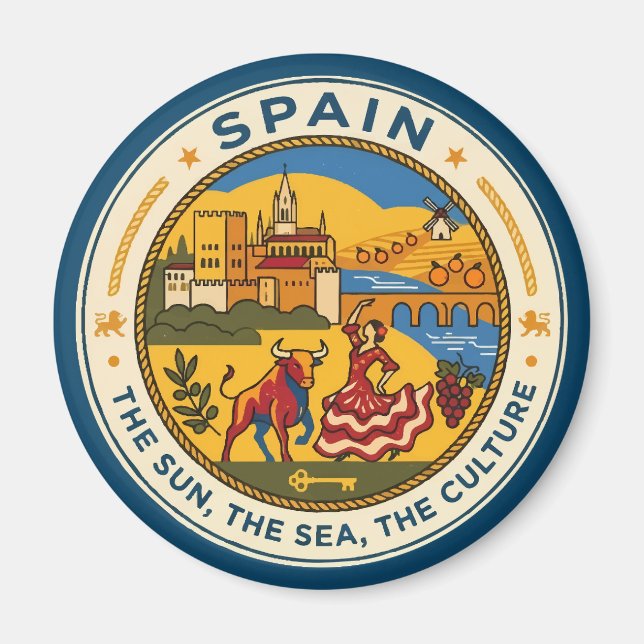 Spanien Illustration Resa Konst Märke Magnet (Framsidan)