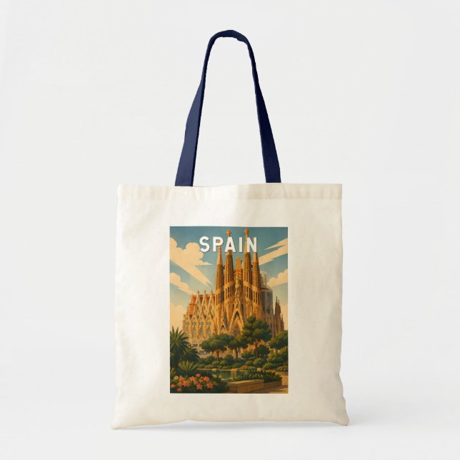 Spanien Illustration Resa Konst Vintage Tygkasse (Framsidan)