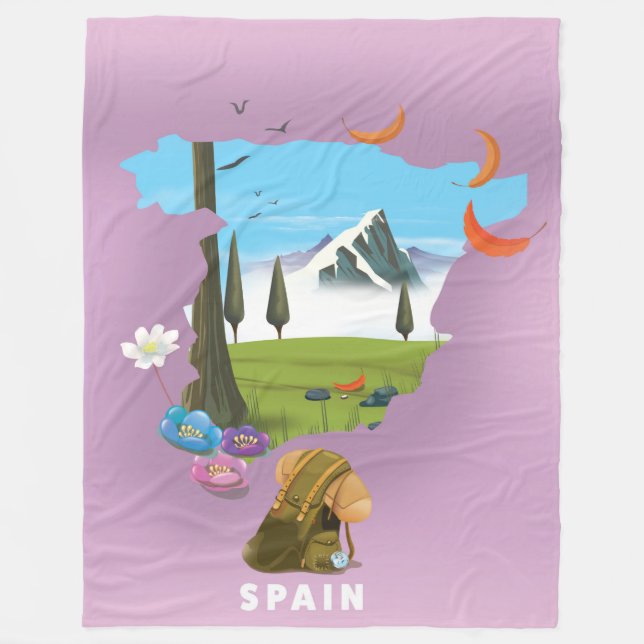 Spanien Illustrerad kart-resa affisch Fleecefilt (Framsidan)