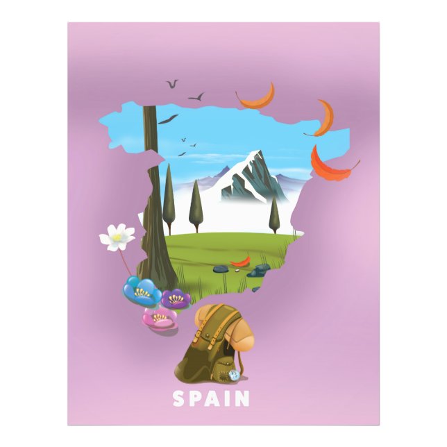 Spanien Illustrerad kart-resa affisch Fototryck (Framsidan)