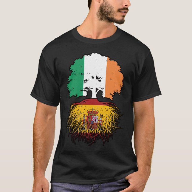 Spanien - Irland Träd Roots Flagga T Shirt (Framsida)