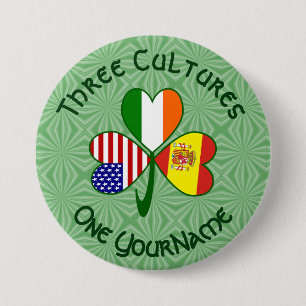 Spanien Irland USA flagga Shamrock Ditt namn Knapp