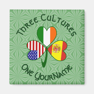 Spanien Irland USA flagga Shamrock Ditt namn Magnet