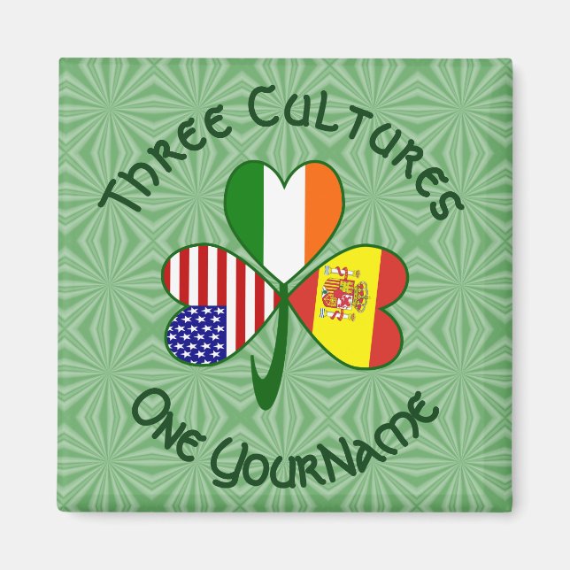 Spanien Irland USA flagga Shamrock Ditt namn Magnet (Framsidan)