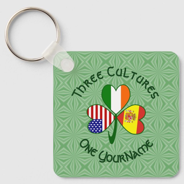 Spanien Irland USA flagga Shamrock Ditt namn Nyckelring (Framsida)