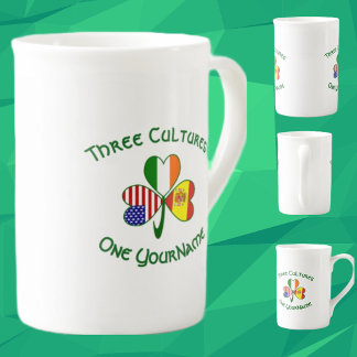 Spanien Irland USA Flaggor Shamrock Ditt Namn Benporslin Mugg