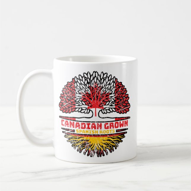 Spanien, kanadensiska Träd Roots Flagga Kaffemugg (Vänster)