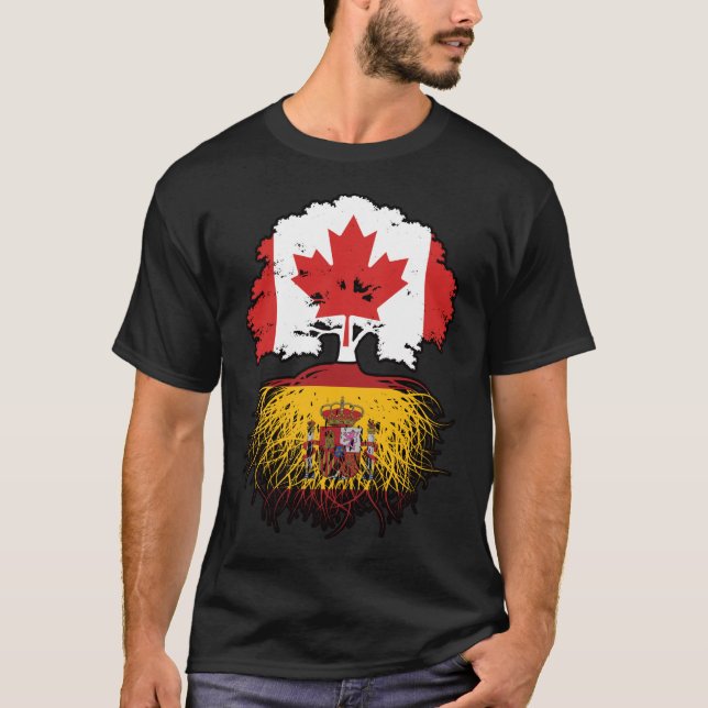 Spanien, kanadensiska Träd Roots Flagga T Shirt (Framsida)