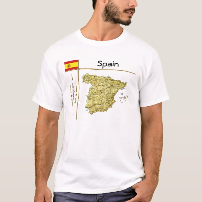 Spanien Karta + Flagga + Avdelning T-Shirt (Framsida)