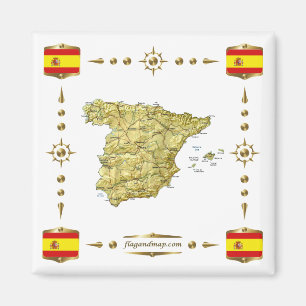 Spanien Karta + Flaggor Magnet