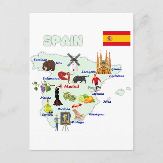 Spanien Karta Illustration Vykort (Framsida)