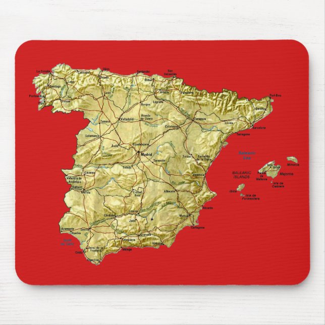Spanien Karta Mousepad Musmatta (Framsidan)