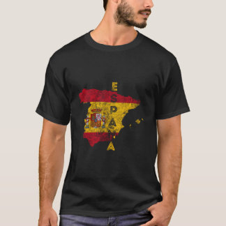 Spanien Karta och Flagga Distress Espaã±A T Shirt