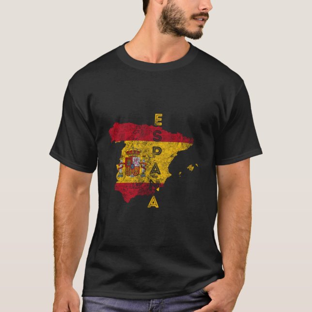 Spanien Karta och Flagga Distress Espaã±A T Shirt (Framsida)