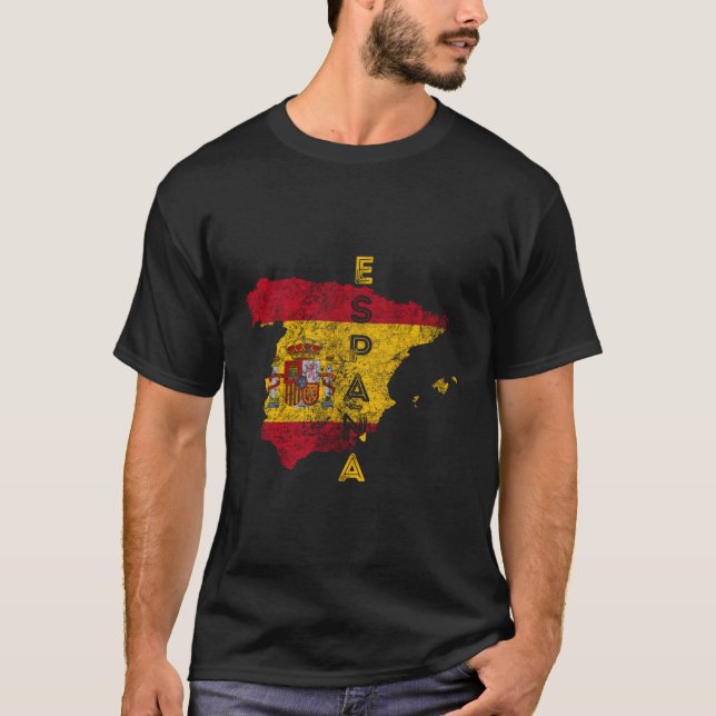 Spanien Karta och Flagga Distress Espaã±A T Shirt (Framsida)