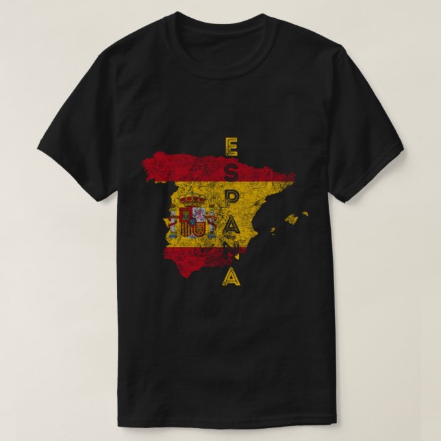Spanien Karta och Flagga Souvenir Distress España  T Shirt (Design framsida)