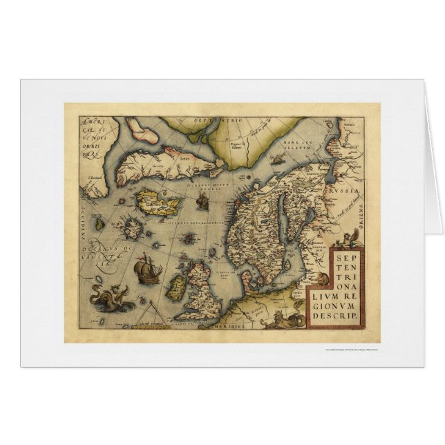 Spanien karta vid Ortelius 1570 Hälsningskort (Framsidan Horizontal)