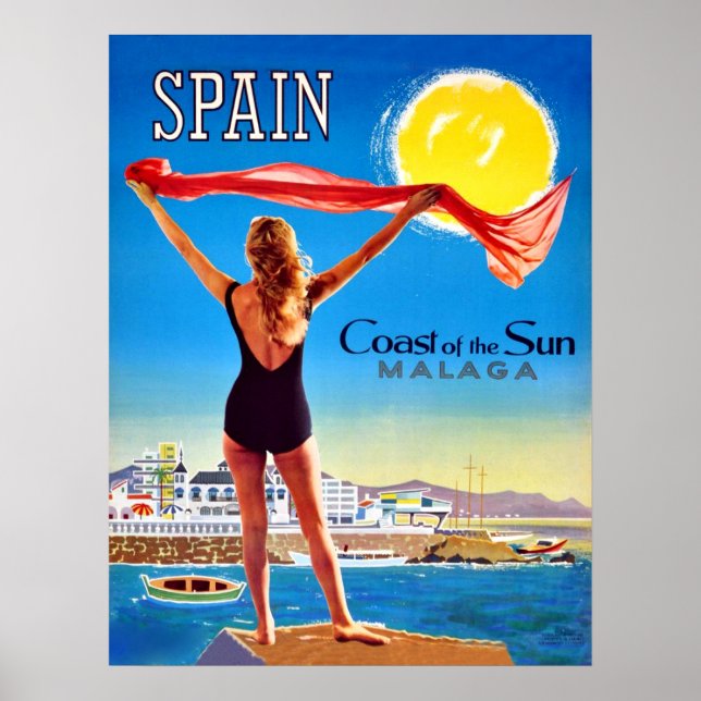 Spanien, Kusten i sol Malaga Poster (Framsidan)