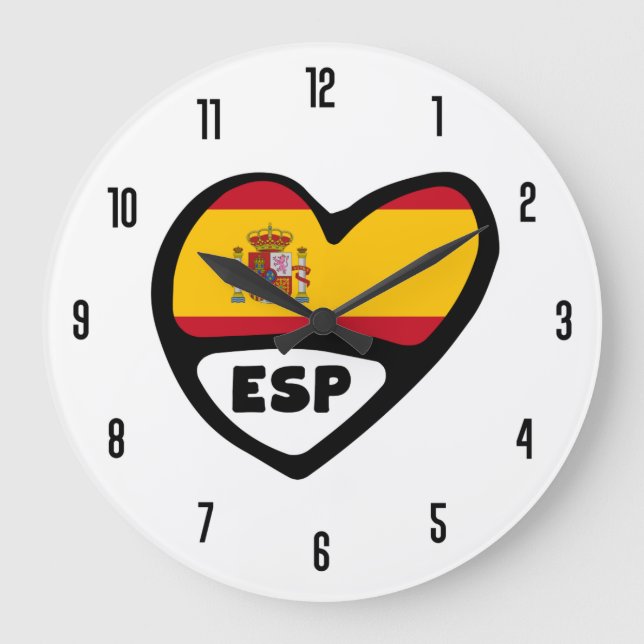 Spanien Land Code ESP Flagga Heart Stor Klocka (Framsida)