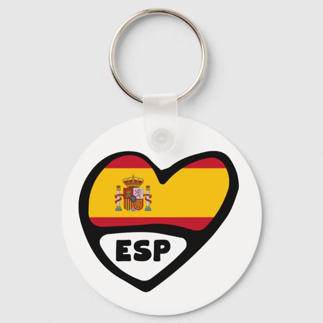 Spanien Land Code Flagga Heart Nyckelring, ESP Nyckelring (Framsida)