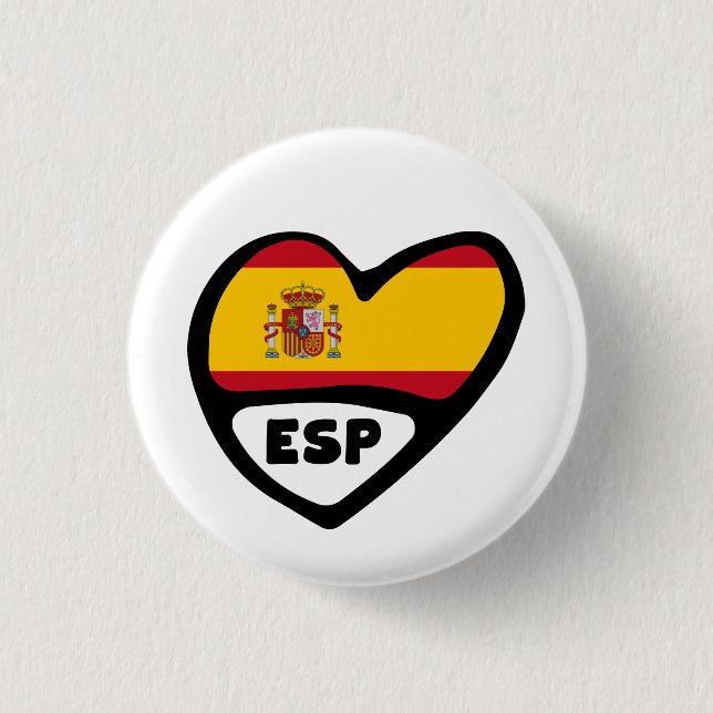 Spanien Land Code Flagga Heart Pin Badge, ESP Knapp (Framsida)