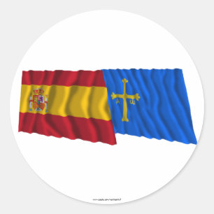 Spanien och Asturien som viftar flaggor Runt Klistermärke
