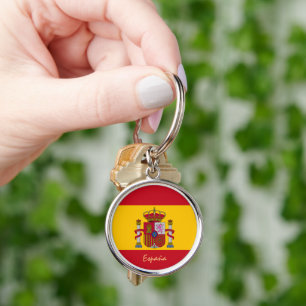 Spanien och spanska Flagga mode, resa/sportfantast Rund Silverfärgad Nyckelring