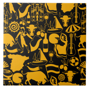 Spanien och spanska traditioner, svart och Orange Kakelplatta