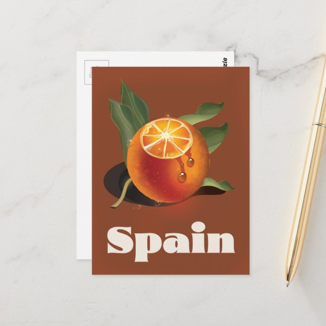Spanien orange reseaffisch vykort (Fram/Back In Situ)
