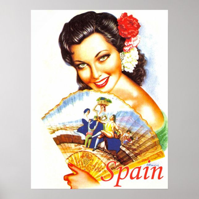Spanien, porträtt, en spansk kvinna med fläkt poster (Framsidan)